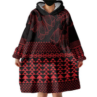 Red Taniko Kowhaiwhai Tukutuku Motif Wearable Blanket Hoodie