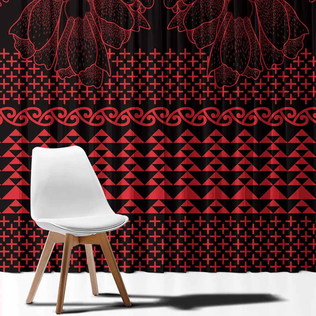 Red Taniko Kowhaiwhai Tukutuku Motif Window Curtain