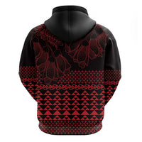 Red Taniko Kowhaiwhai Tukutuku Motif Zip Hoodie
