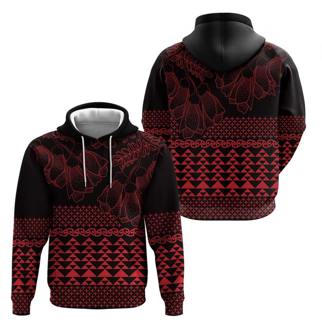 Red Taniko Kowhaiwhai Tukutuku Motif Zip Hoodie