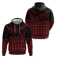Red Taniko Kowhaiwhai Tukutuku Motif Zip Hoodie
