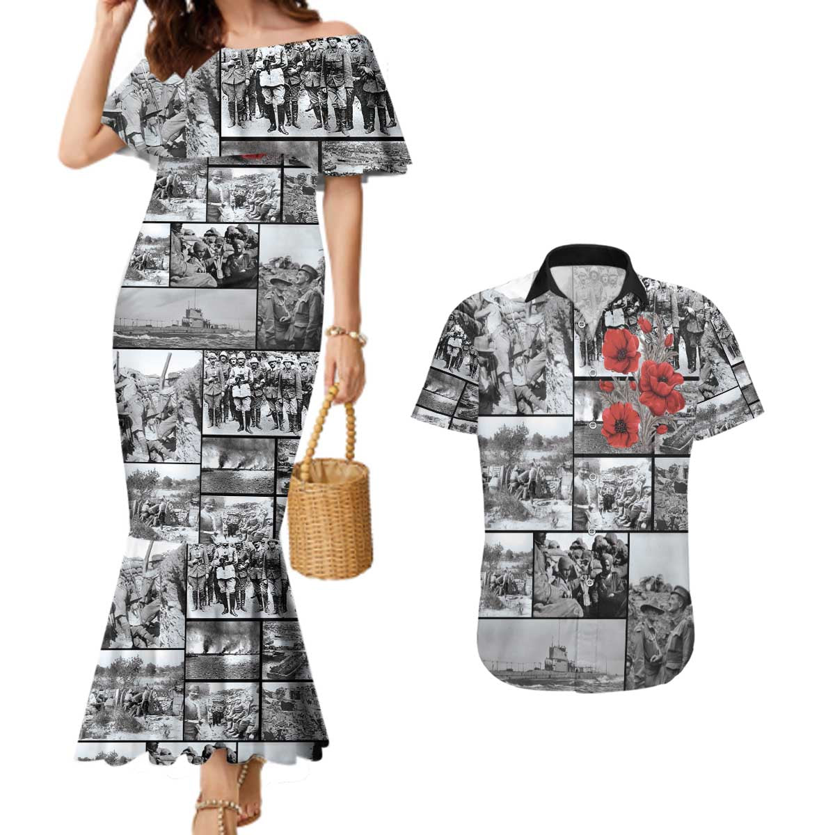 ANZAC Day Gallipoli Campaign Couples Matching Mermaid Dress and Hawaiian Shirt To The End They Remain