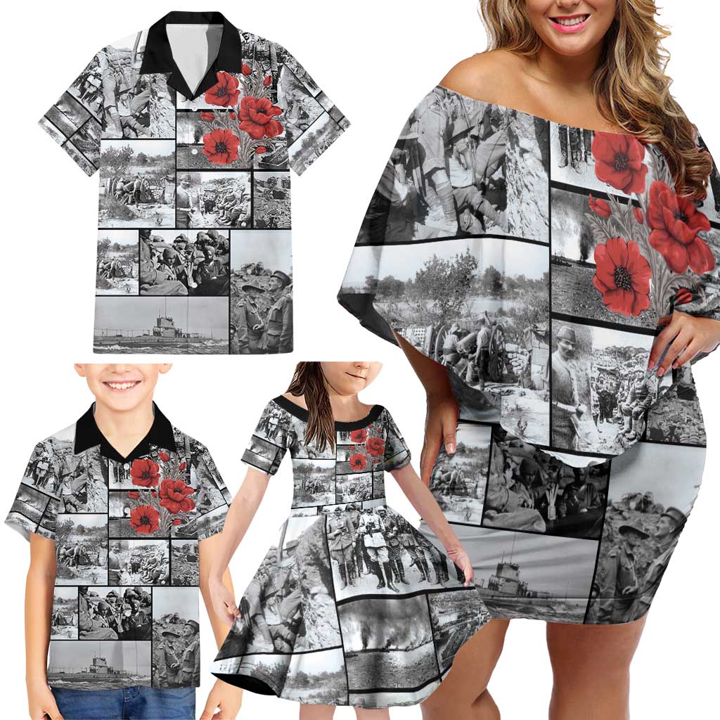 ANZAC Day Gallipoli Campaign Family Matching Off Shoulder Short Dress and Hawaiian Shirt To The End They Remain