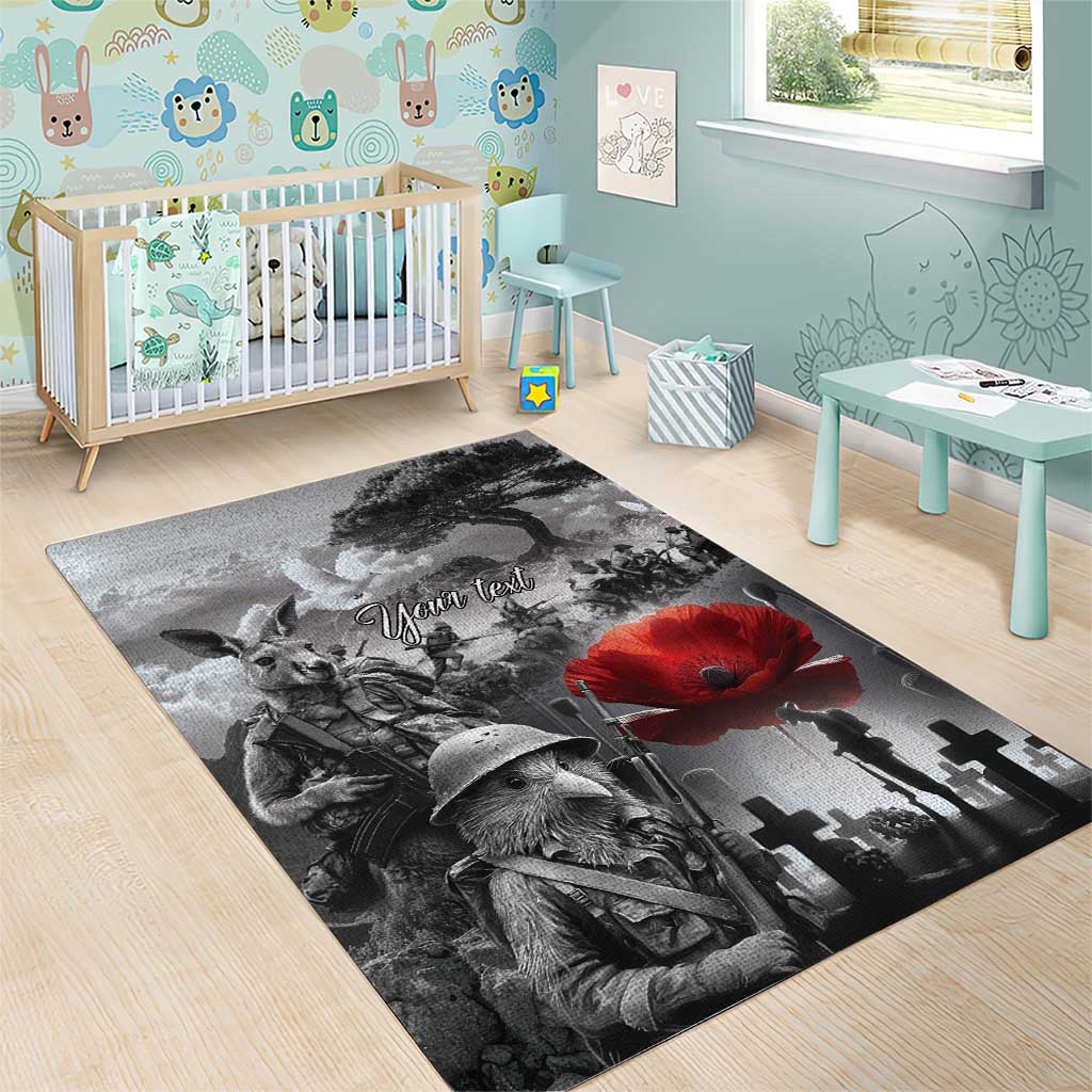 Black ANZAC Day The Battle of Lone Pine Area Rug Kiwi-Kangaroo Soldier Lest We Forget