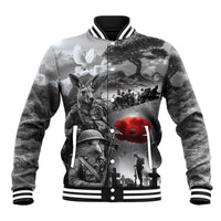 Black ANZAC Day The Battle of Lone Pine Baseball Jacket Kiwi-Kangaroo Soldier Lest We Forget