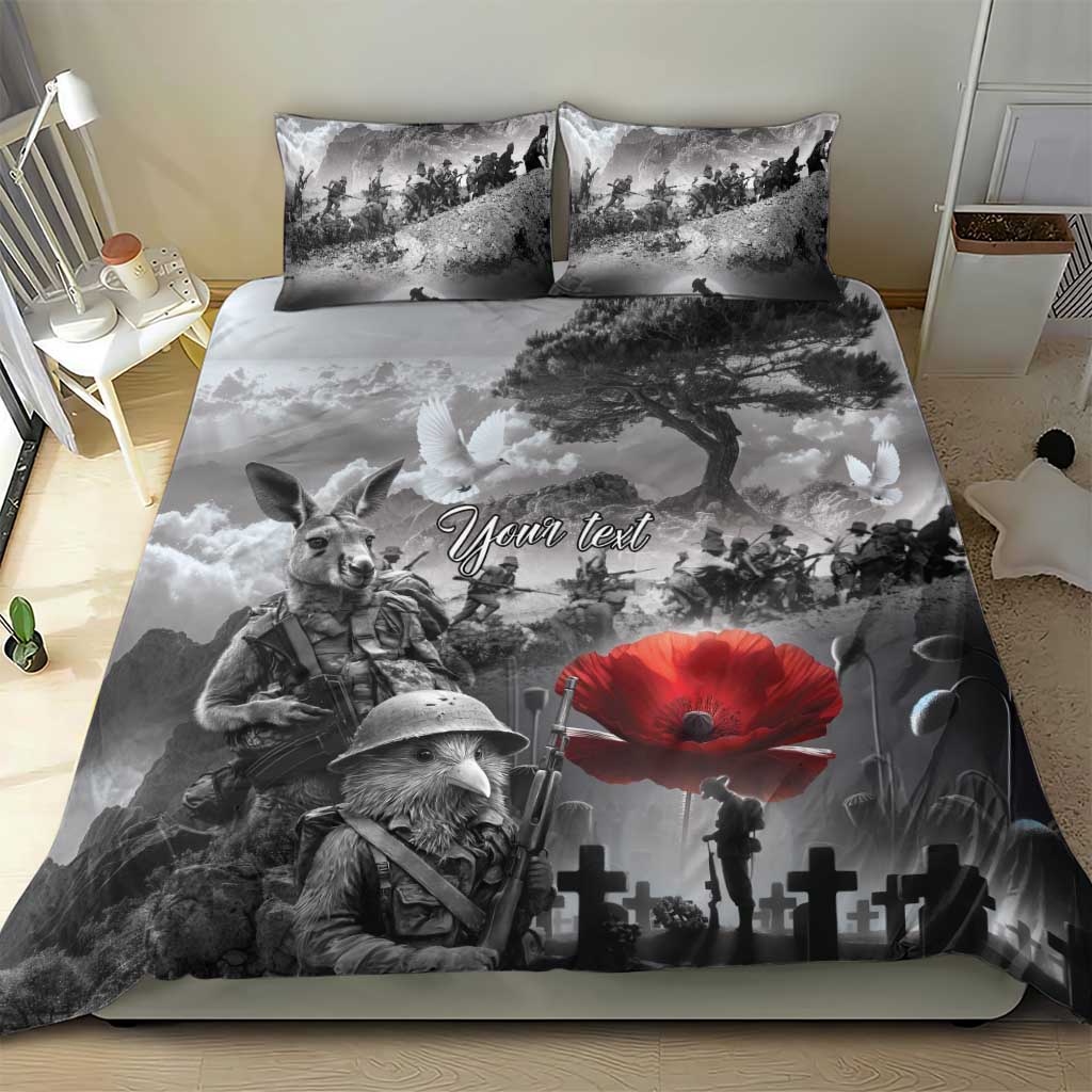 Black ANZAC Day The Battle of Lone Pine Bedding Set Kiwi-Kangaroo Soldier Lest We Forget