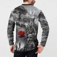 Black ANZAC Day The Battle of Lone Pine Button Sweatshirt Kiwi-Kangaroo Soldier Lest We Forget