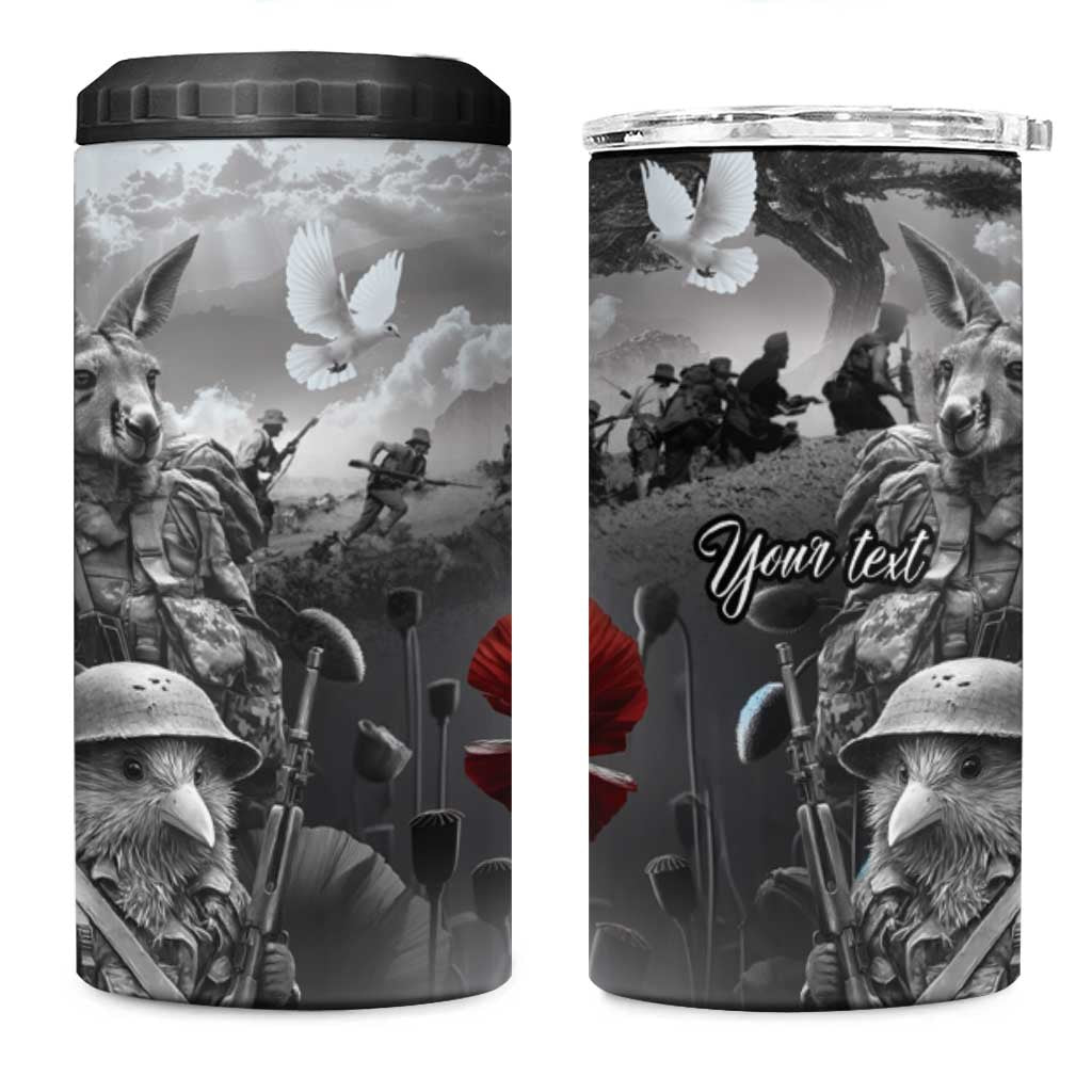 Black ANZAC Day The Battle of Lone Pine 4 in 1 Can Cooler Tumbler Kiwi-Kangaroo Soldier Lest We Forget