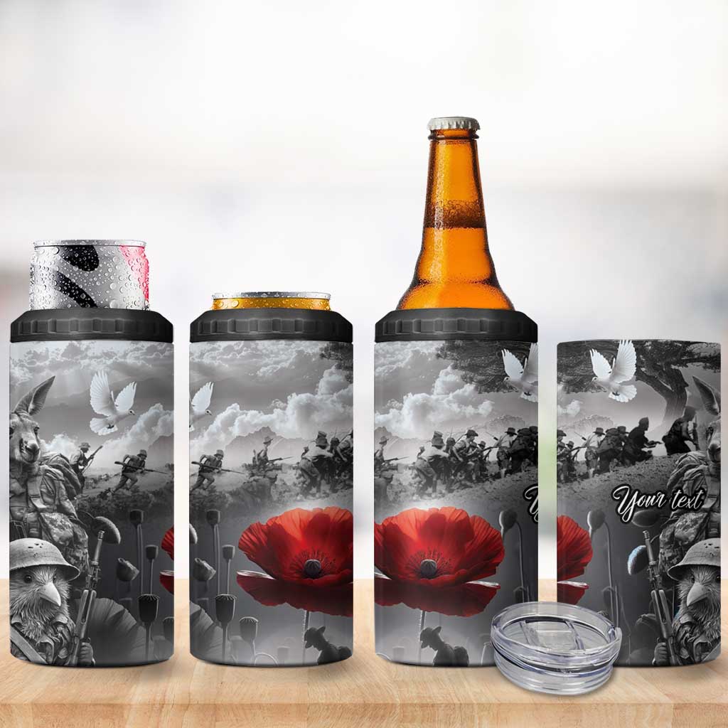 Black ANZAC Day The Battle of Lone Pine 4 in 1 Can Cooler Tumbler Kiwi-Kangaroo Soldier Lest We Forget LT9 - Polynesian Pride