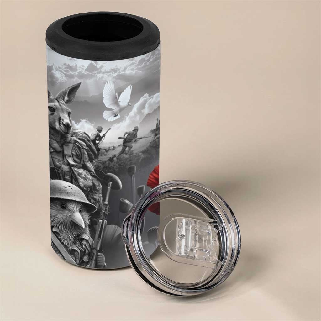 Black ANZAC Day The Battle of Lone Pine 4 in 1 Can Cooler Tumbler Kiwi-Kangaroo Soldier Lest We Forget LT9 - Polynesian Pride