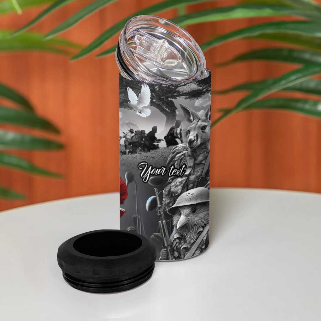 Black ANZAC Day The Battle of Lone Pine 4 in 1 Can Cooler Tumbler Kiwi-Kangaroo Soldier Lest We Forget LT9 - Polynesian Pride