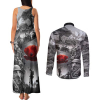 Black ANZAC Day The Battle of Lone Pine Couples Matching Tank Maxi Dress and Long Sleeve Button Shirt Kiwi-Kangaroo Soldier Lest We Forget