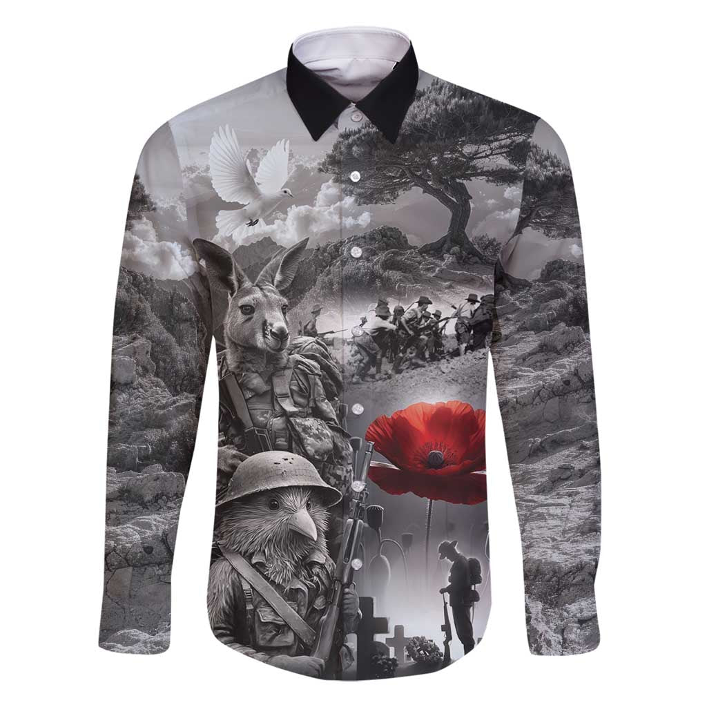 Black ANZAC Day The Battle of Lone Pine Family Matching Off Shoulder Short Dress and Hawaiian Shirt Kiwi-Kangaroo Soldier Lest We Forget