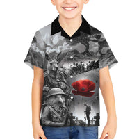 Black ANZAC Day The Battle of Lone Pine Family Matching Off Shoulder Short Dress and Hawaiian Shirt Kiwi-Kangaroo Soldier Lest We Forget