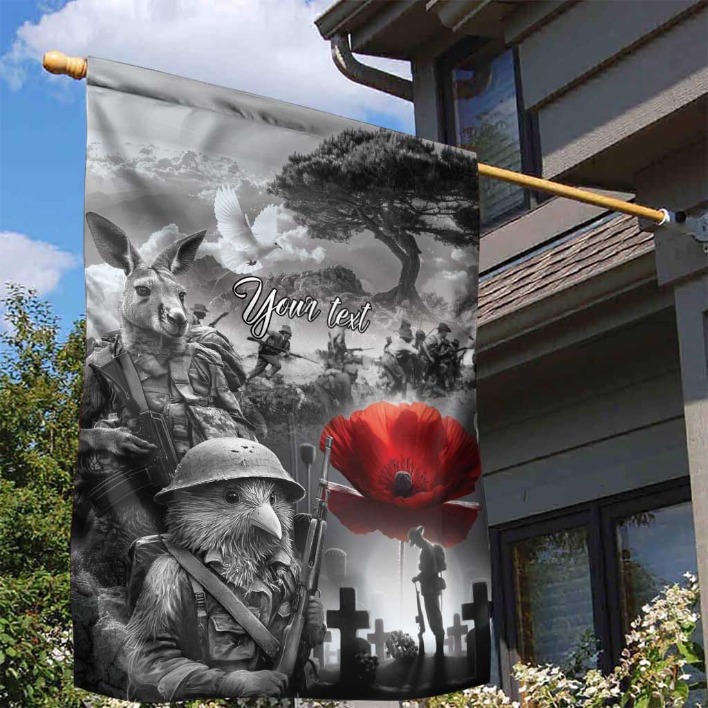 Black ANZAC Day The Battle of Lone Pine Garden Flag Kiwi-Kangaroo Soldier Lest We Forget