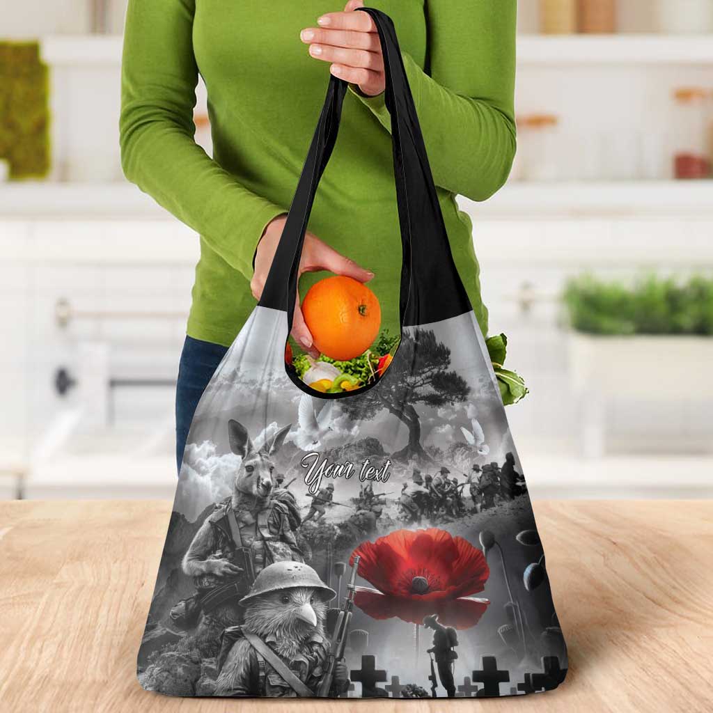 Black ANZAC Day The Battle of Lone Pine Grocery Bag Kiwi-Kangaroo Soldier Lest We Forget