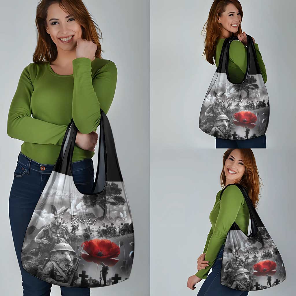 Black ANZAC Day The Battle of Lone Pine Grocery Bag Kiwi-Kangaroo Soldier Lest We Forget