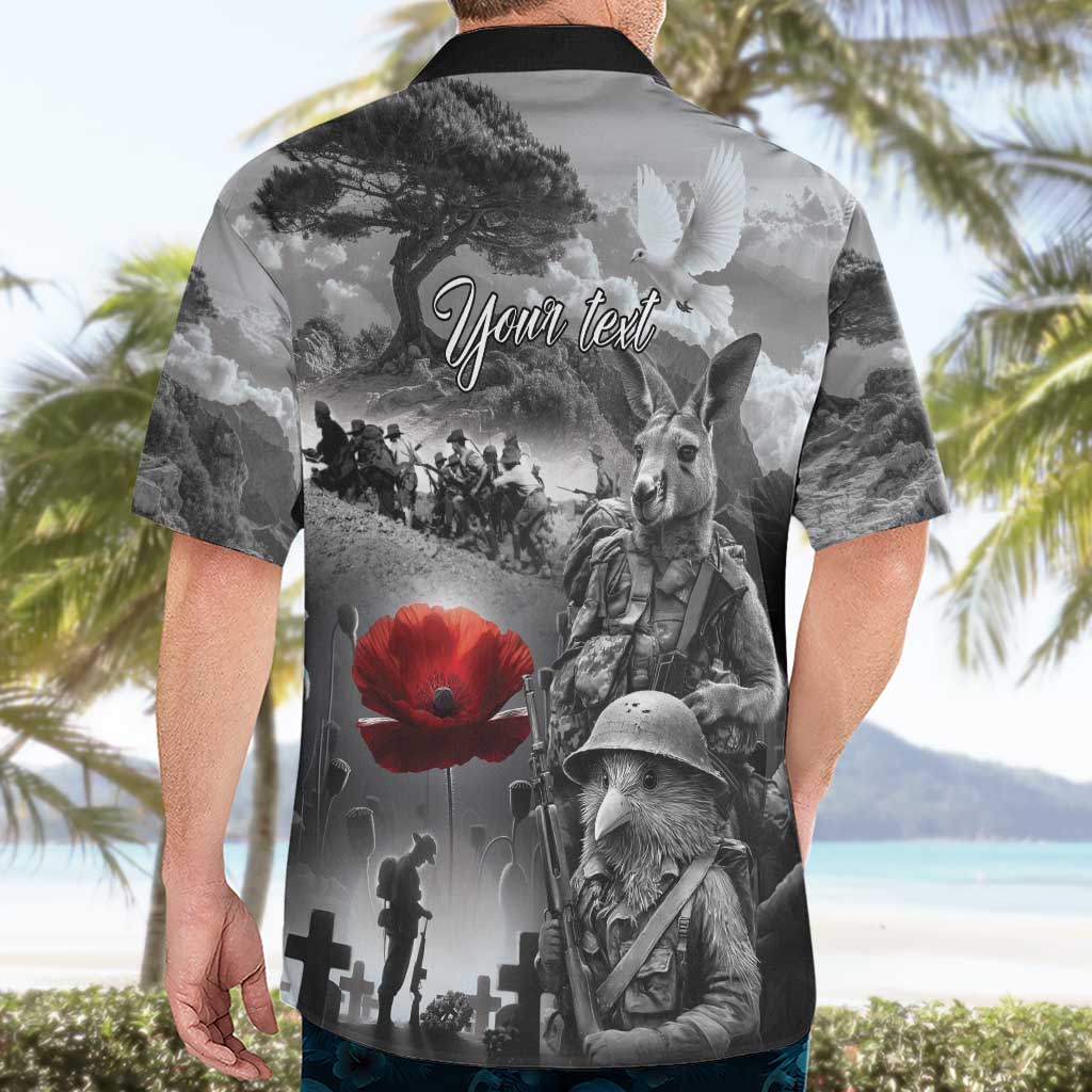 Black ANZAC Day The Battle of Lone Pine Hawaiian Shirt Kiwi-Kangaroo Soldier Lest We Forget