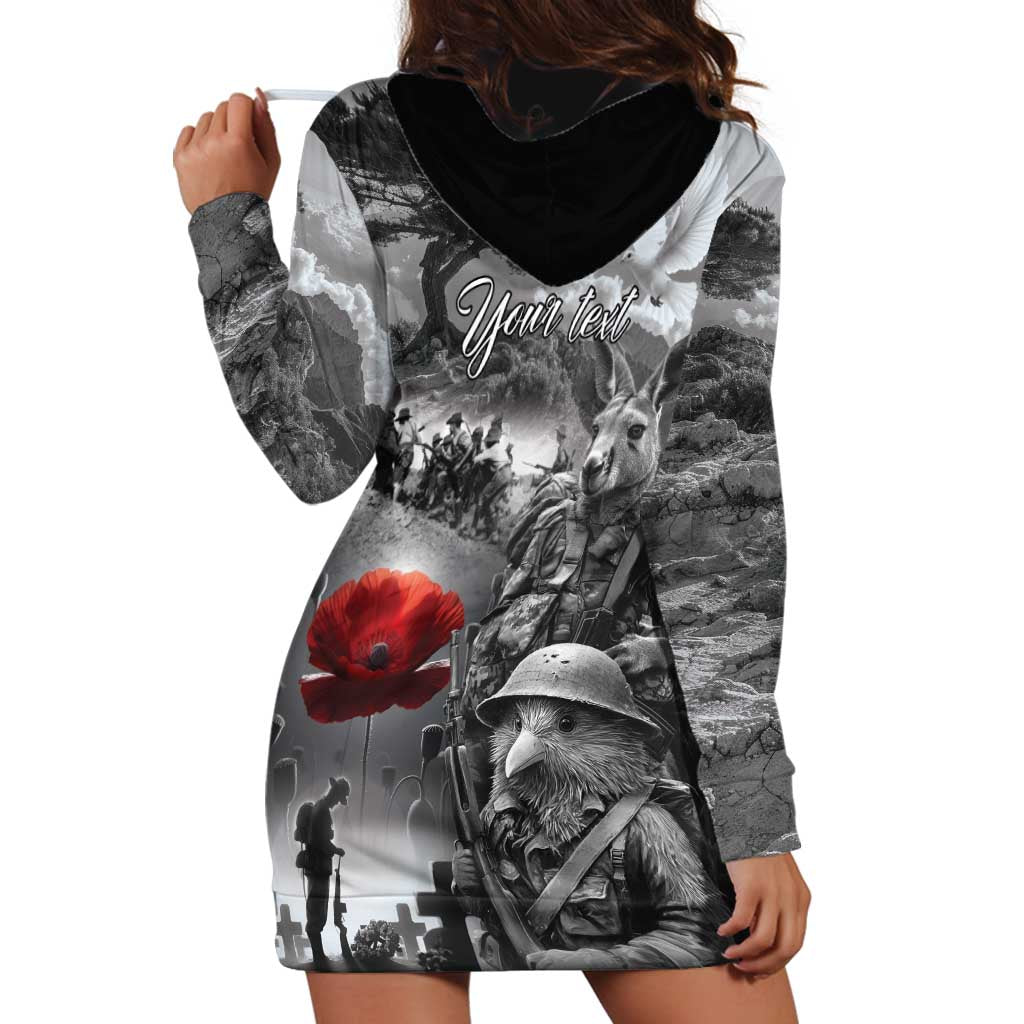 Black ANZAC Day The Battle of Lone Pine Hoodie Dress Kiwi-Kangaroo Soldier Lest We Forget