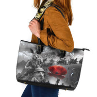 Black ANZAC Day The Battle of Lone Pine Leather Tote Bag Kiwi-Kangaroo Soldier Lest We Forget