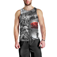 Black ANZAC Day The Battle of Lone Pine Men Tank Top Kiwi-Kangaroo Soldier Lest We Forget