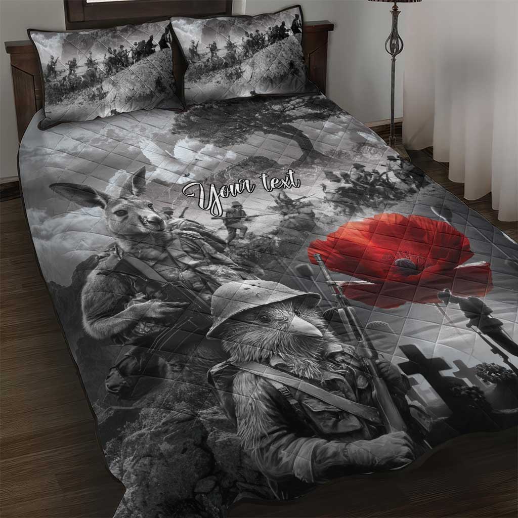 Black ANZAC Day The Battle of Lone Pine Quilt Bed Set Kiwi-Kangaroo Soldier Lest We Forget