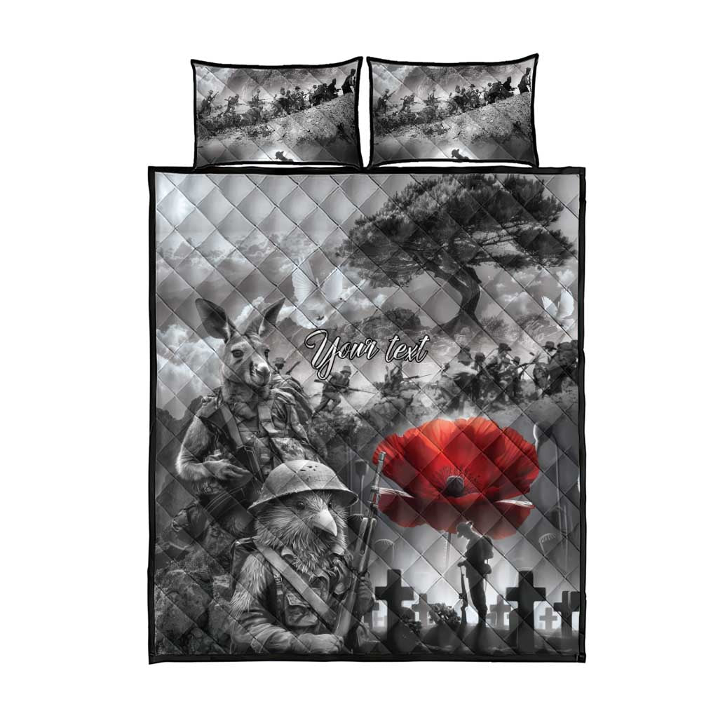 Black ANZAC Day The Battle of Lone Pine Quilt Bed Set Kiwi-Kangaroo Soldier Lest We Forget