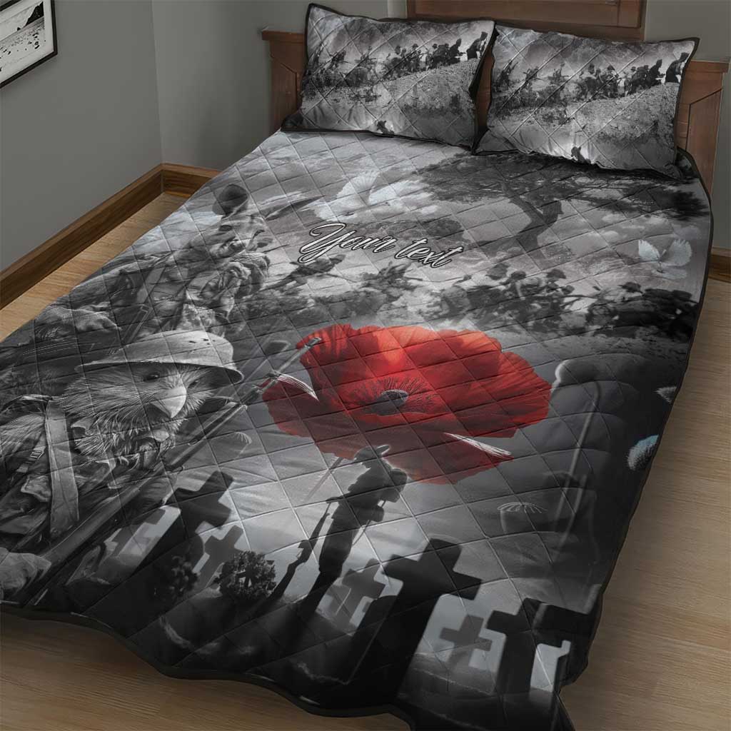 Black ANZAC Day The Battle of Lone Pine Quilt Bed Set Kiwi-Kangaroo Soldier Lest We Forget