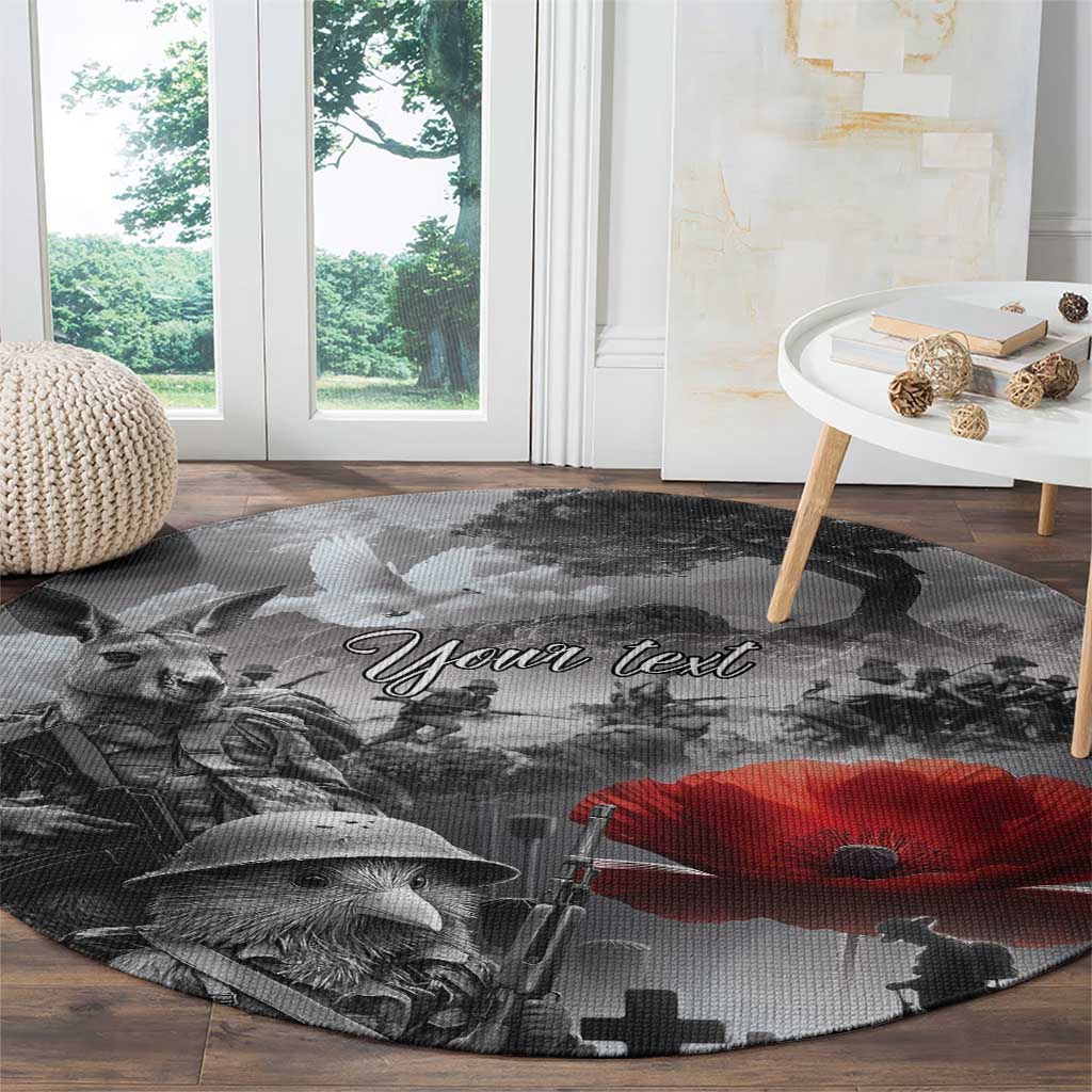 Black ANZAC Day The Battle of Lone Pine Round Carpet Kiwi-Kangaroo Soldier Lest We Forget