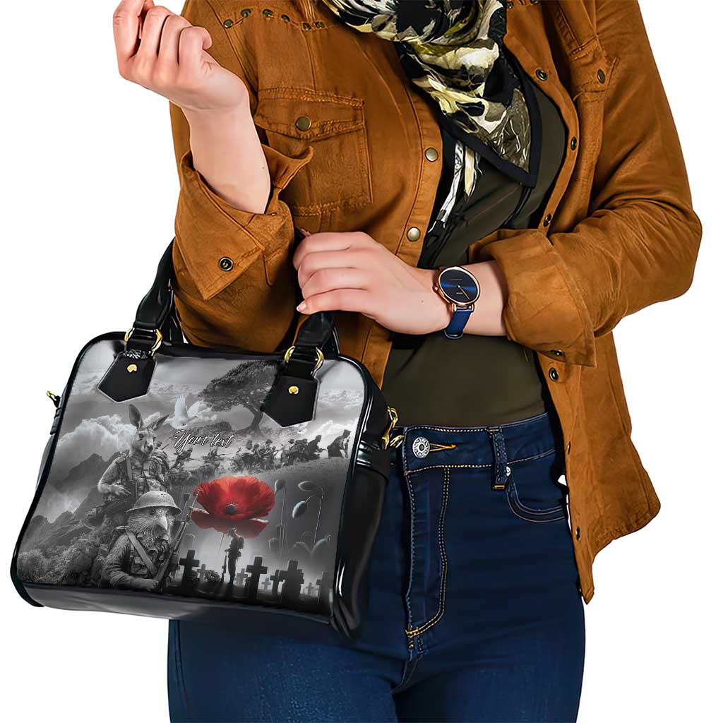 Black ANZAC Day The Battle of Lone Pine Shoulder Handbag Kiwi-Kangaroo Soldier Lest We Forget