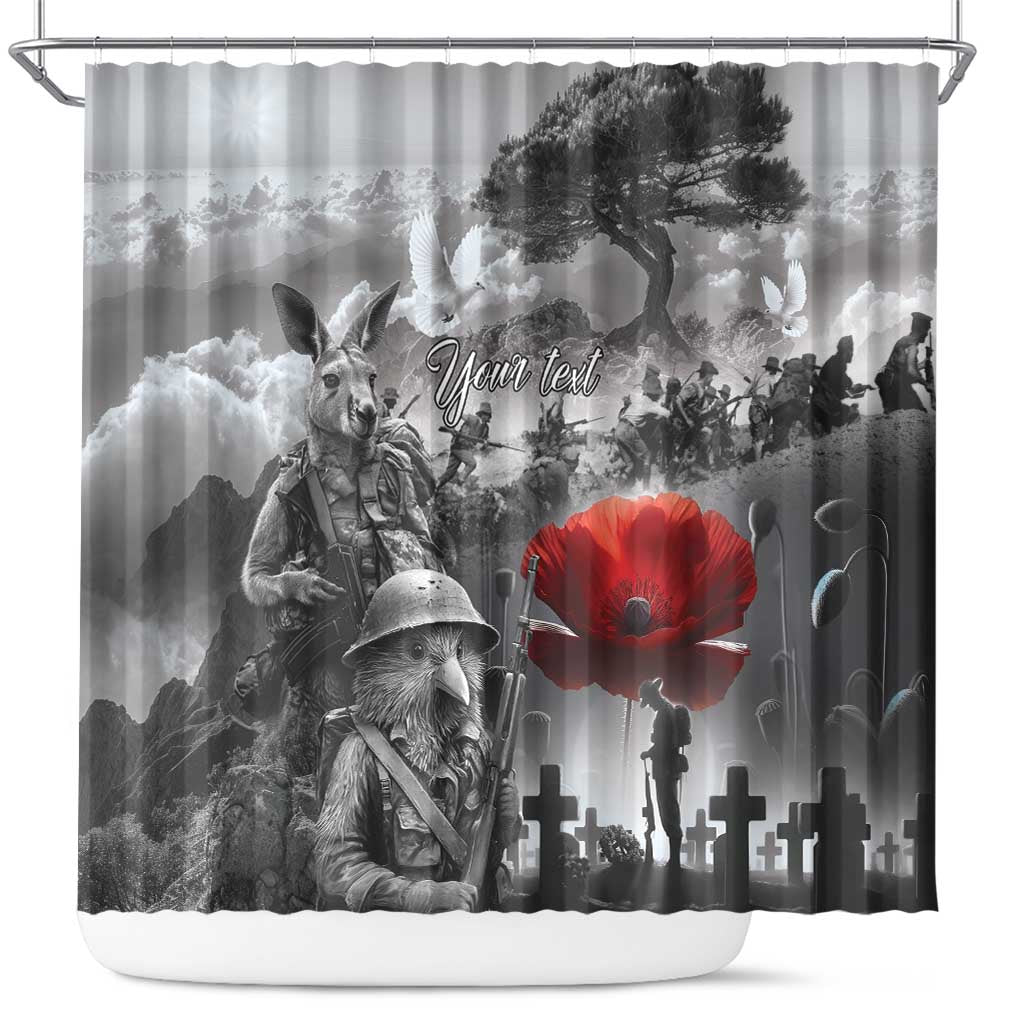 Black ANZAC Day The Battle of Lone Pine Shower Curtain Kiwi-Kangaroo Soldier Lest We Forget