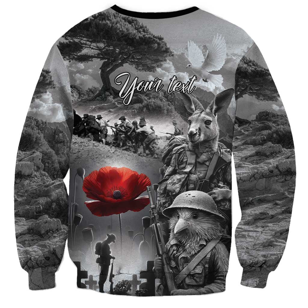Black ANZAC Day The Battle of Lone Pine Sweatshirt Kiwi-Kangaroo Soldier Lest We Forget