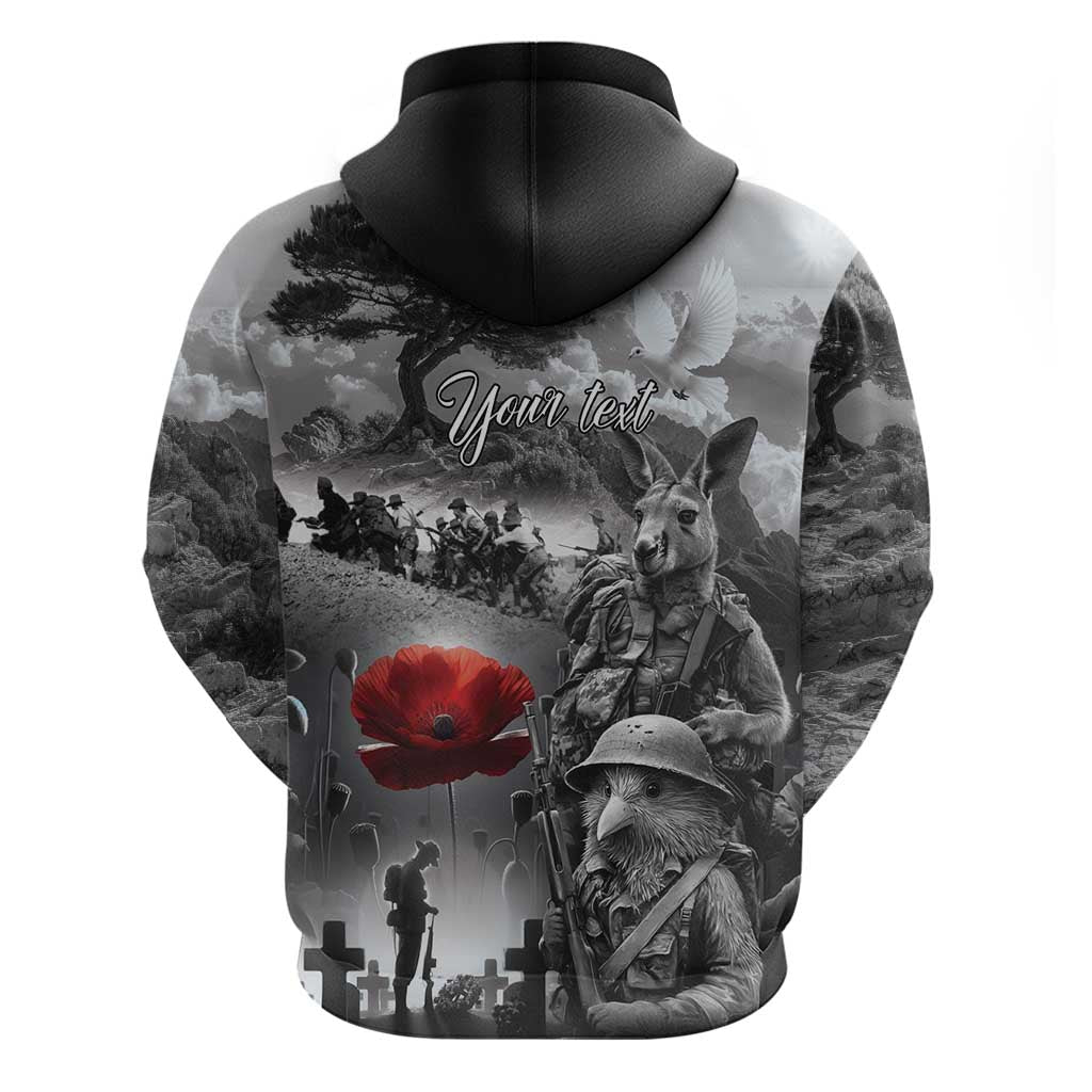 Black ANZAC Day The Battle of Lone Pine Zip Hoodie Kiwi-Kangaroo Soldier Lest We Forget