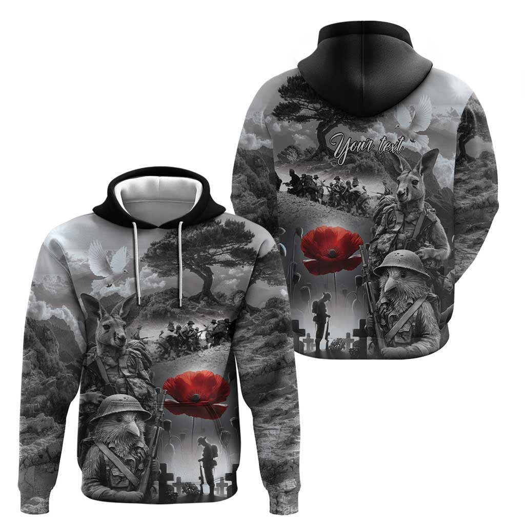 Black ANZAC Day The Battle of Lone Pine Zip Hoodie Kiwi-Kangaroo Soldier Lest We Forget