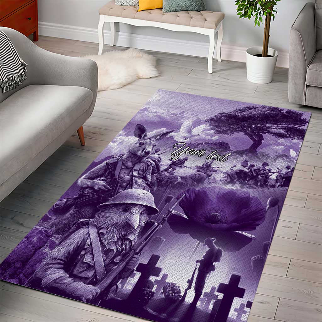 Purple ANZAC Day The Battle of Lone Pine Area Rug Kiwi-Kangaroo Soldier Lest We Forget