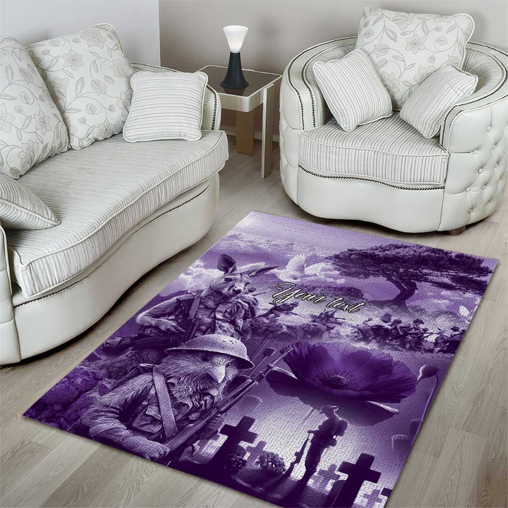 Purple ANZAC Day The Battle of Lone Pine Area Rug Kiwi-Kangaroo Soldier Lest We Forget