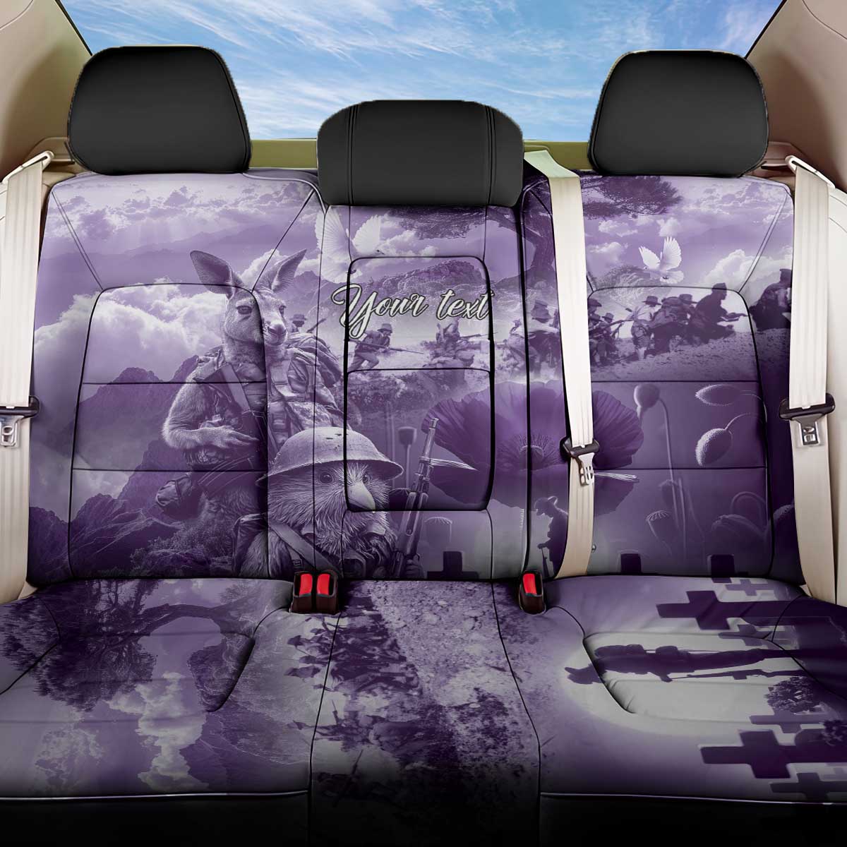 Purple ANZAC Day The Battle of Lone Pine Back Car Seat Cover Kiwi-Kangaroo Soldier Lest We Forget
