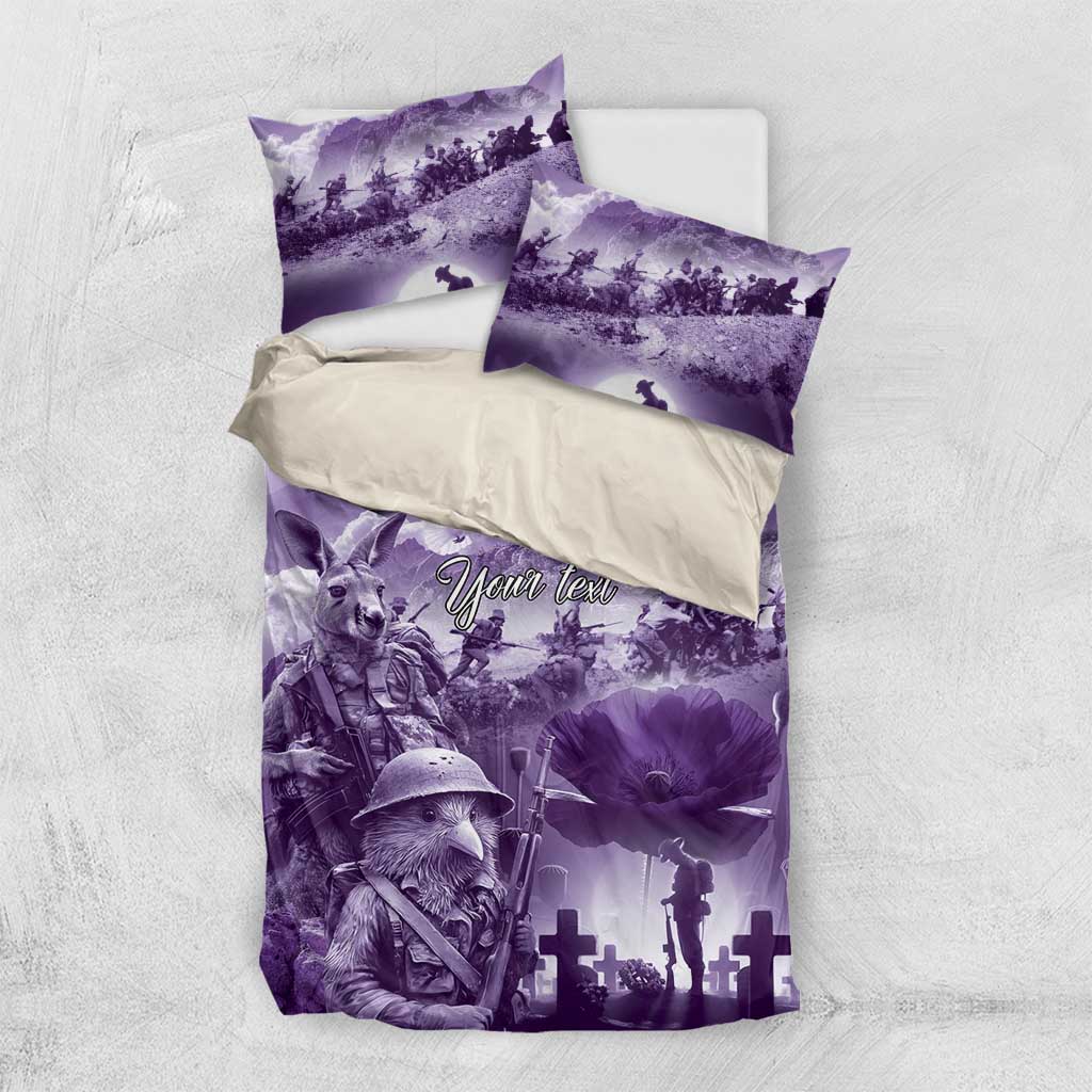 Purple ANZAC Day The Battle of Lone Pine Bedding Set Kiwi-Kangaroo Soldier Lest We Forget