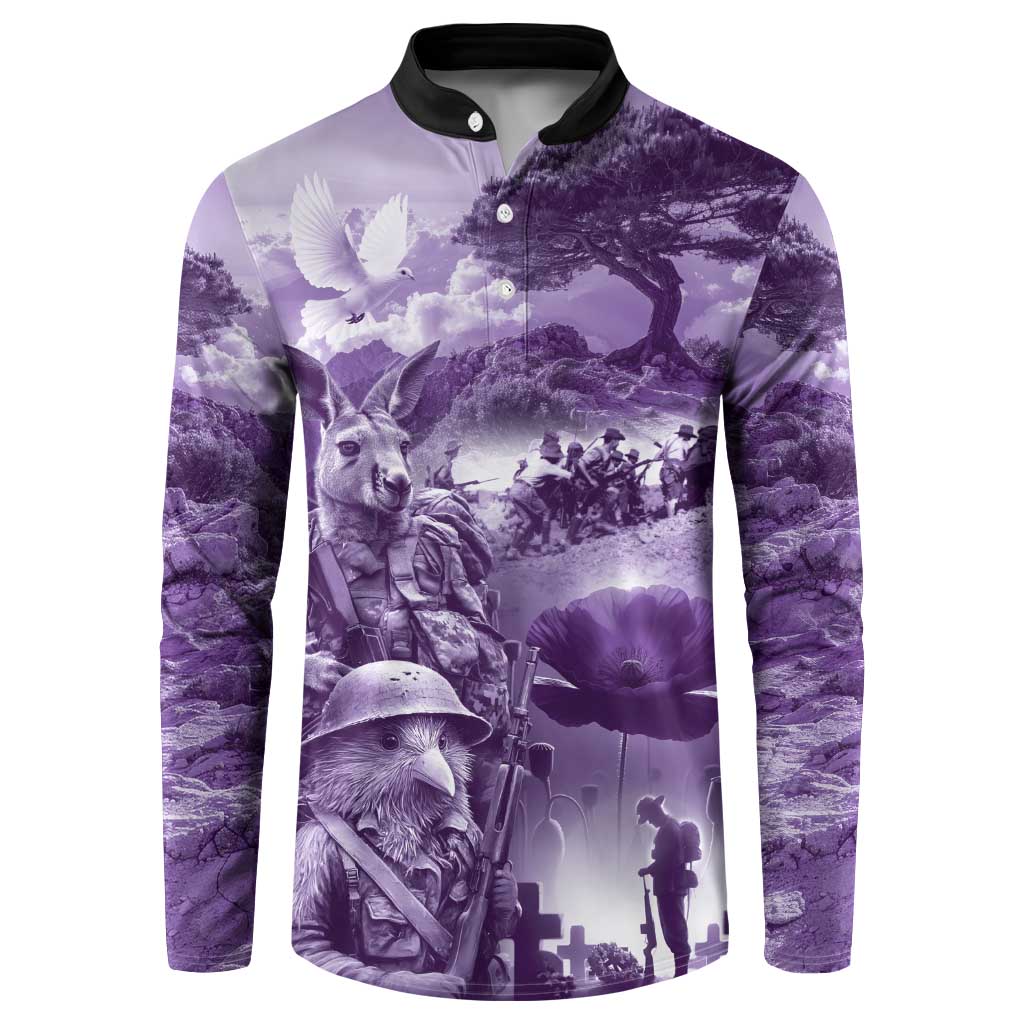Purple ANZAC Day The Battle of Lone Pine Button Sweatshirt Kiwi-Kangaroo Soldier Lest We Forget