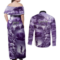 Purple ANZAC Day The Battle of Lone Pine Couples Matching Off Shoulder Maxi Dress and Long Sleeve Button Shirt Kiwi-Kangaroo Soldier Lest We Forget