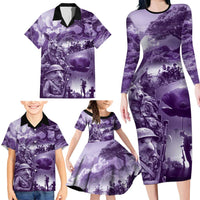 Purple ANZAC Day The Battle of Lone Pine Family Matching Long Sleeve Bodycon Dress and Hawaiian Shirt Kiwi-Kangaroo Soldier Lest We Forget