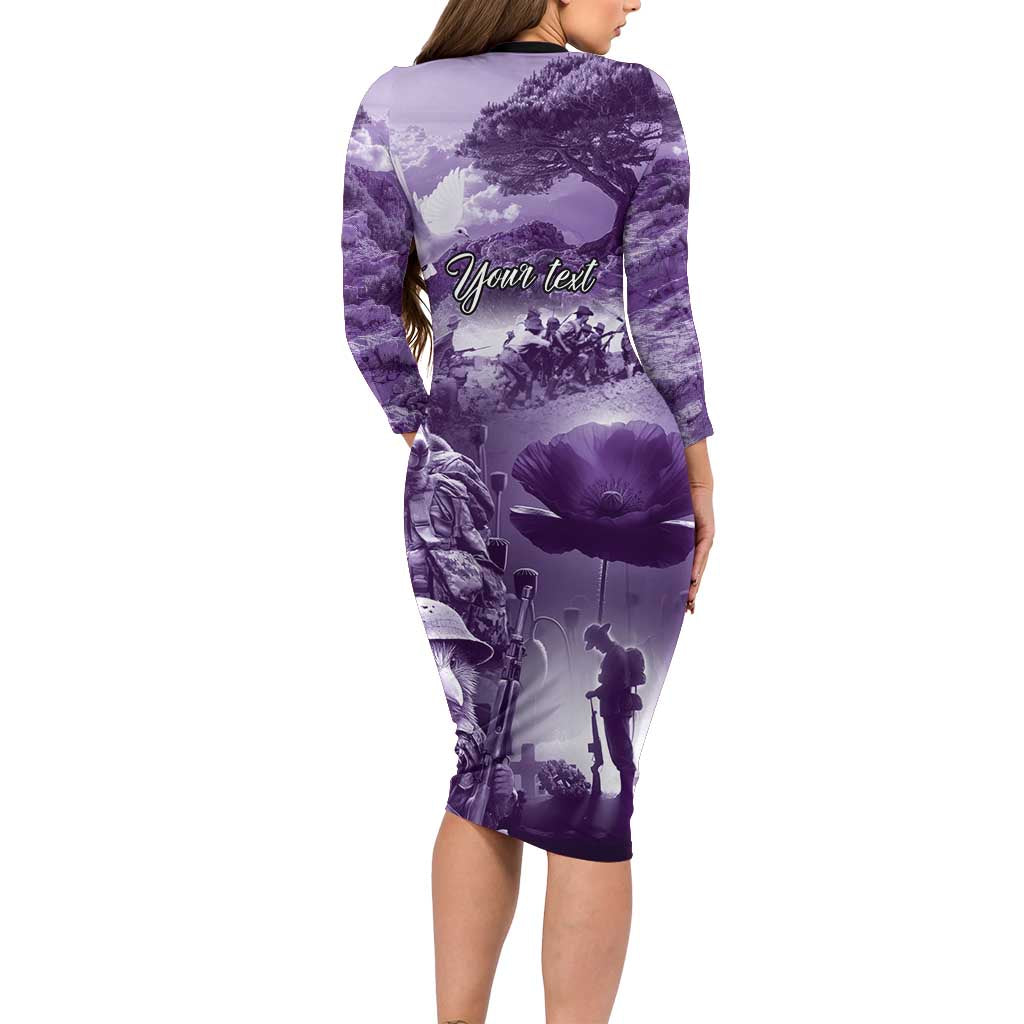 Purple ANZAC Day The Battle of Lone Pine Family Matching Long Sleeve Bodycon Dress and Hawaiian Shirt Kiwi-Kangaroo Soldier Lest We Forget