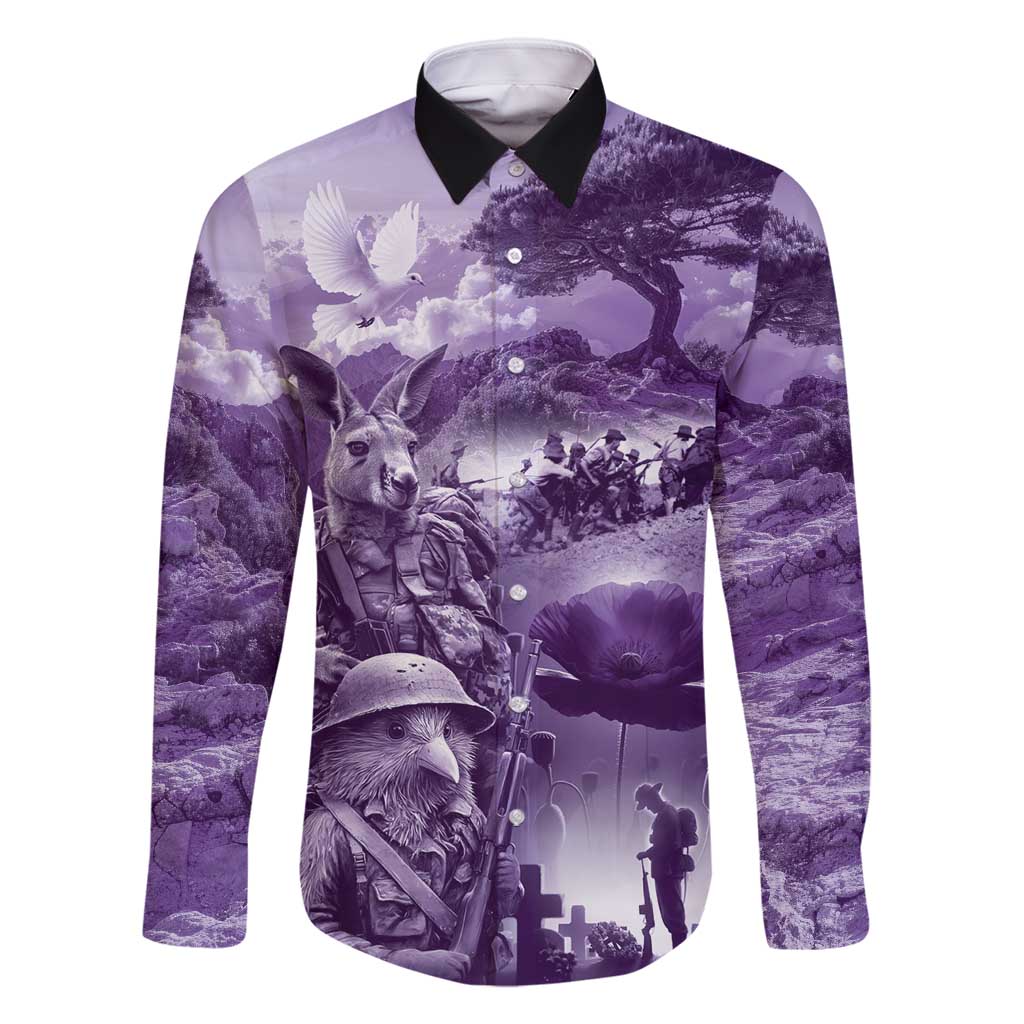Purple ANZAC Day The Battle of Lone Pine Family Matching Off Shoulder Maxi Dress and Hawaiian Shirt Kiwi-Kangaroo Soldier Lest We Forget