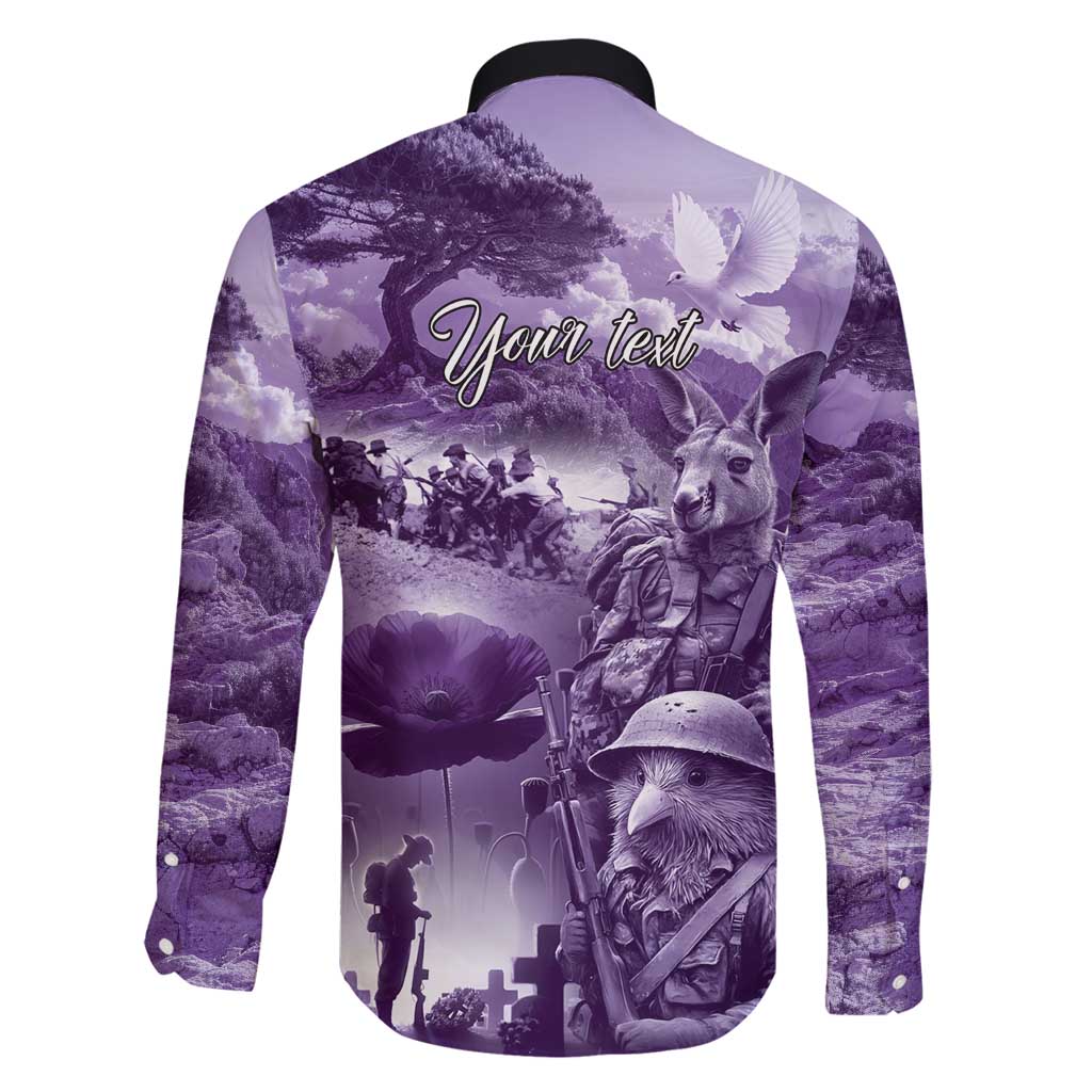 Purple ANZAC Day The Battle of Lone Pine Family Matching Off Shoulder Maxi Dress and Hawaiian Shirt Kiwi-Kangaroo Soldier Lest We Forget