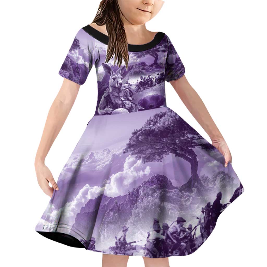 Purple ANZAC Day The Battle of Lone Pine Family Matching Off Shoulder Short Dress and Hawaiian Shirt Kiwi-Kangaroo Soldier Lest We Forget
