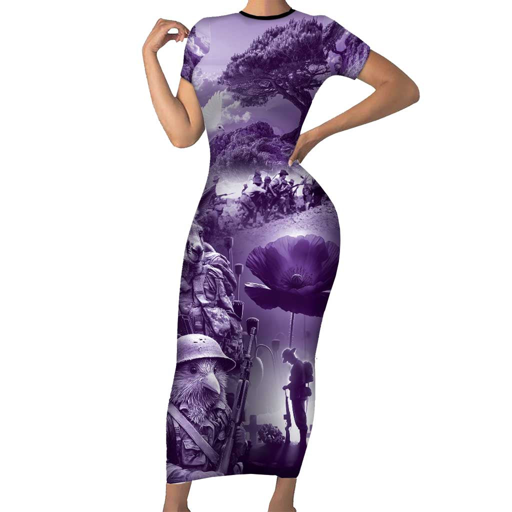 Purple ANZAC Day The Battle of Lone Pine Family Matching Short Sleeve Bodycon Dress and Hawaiian Shirt Kiwi-Kangaroo Soldier Lest We Forget