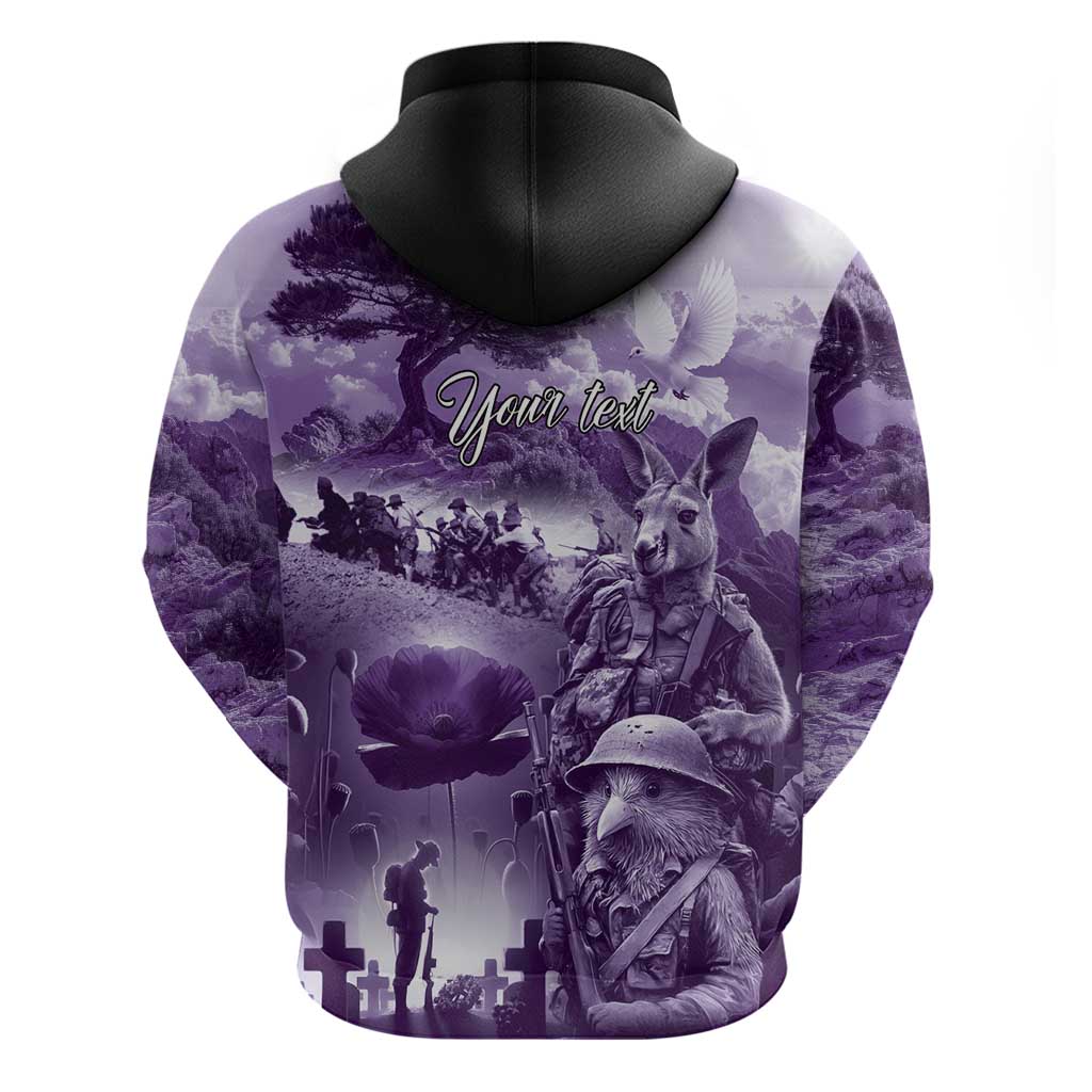 Purple ANZAC Day The Battle of Lone Pine Hoodie Kiwi-Kangaroo Soldier Lest We Forget