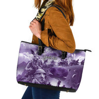 Purple ANZAC Day The Battle of Lone Pine Leather Tote Bag Kiwi-Kangaroo Soldier Lest We Forget