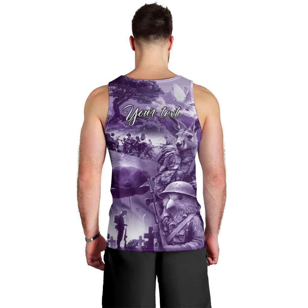 Purple ANZAC Day The Battle of Lone Pine Men Tank Top Kiwi-Kangaroo Soldier Lest We Forget