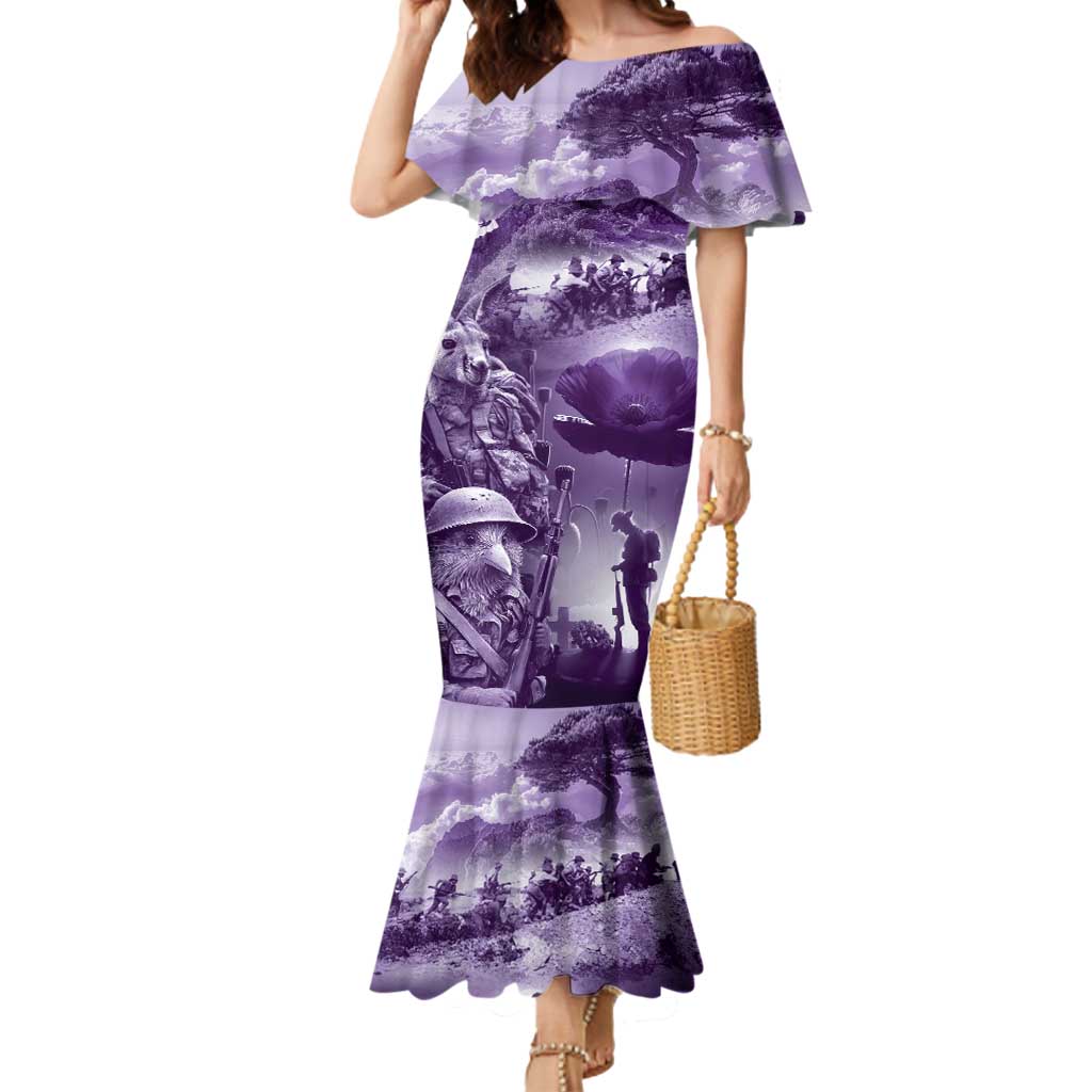 Purple ANZAC Day The Battle of Lone Pine Mermaid Dress Kiwi-Kangaroo Soldier Lest We Forget